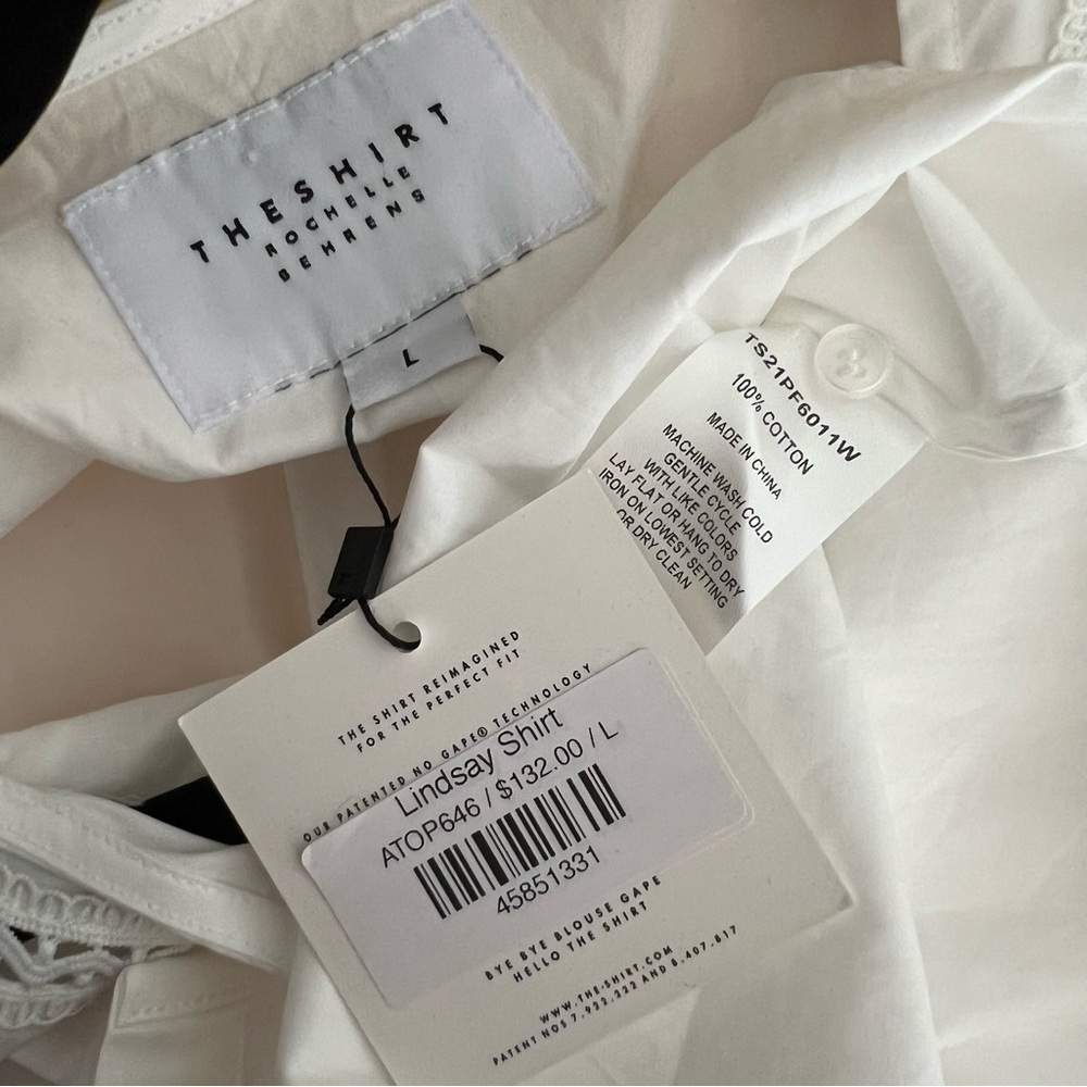 NWT The Shirt Rochelle Behrens Lindsay White Eyelet Button Shirt Poplin Lace L - Picture 13 of 14